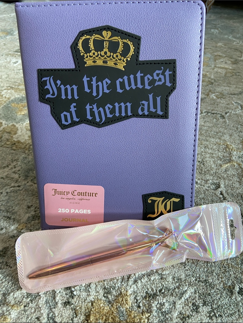 Juicy Couture Lavender Journal with Gold Crest Patch and Iridescent Pen